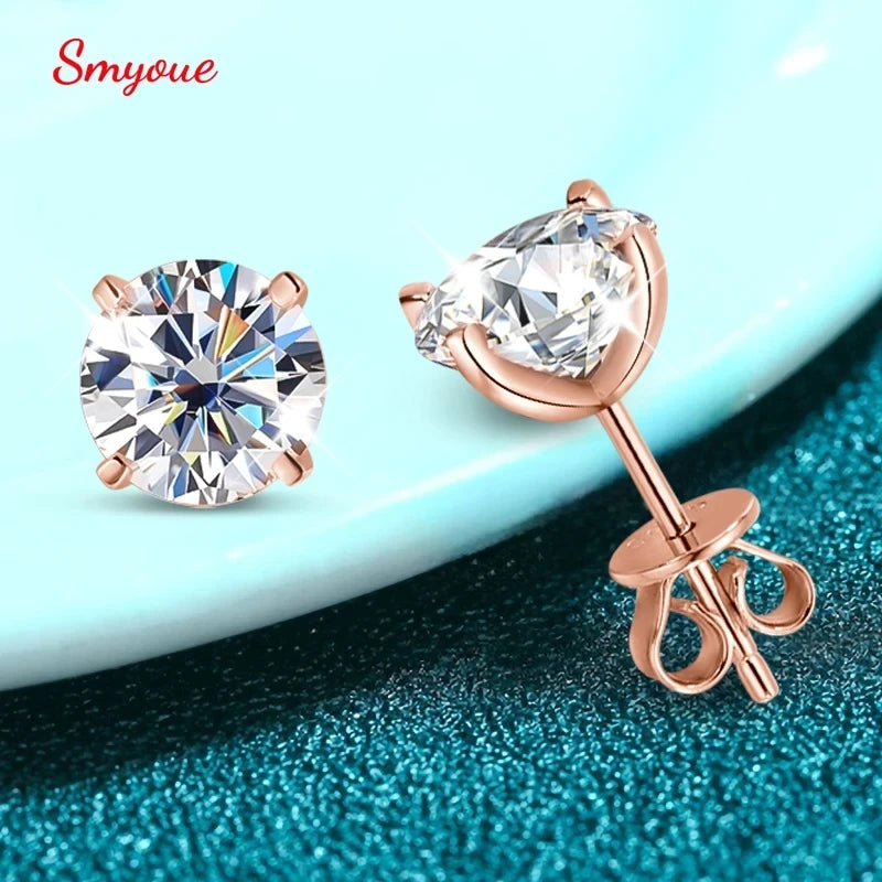 0.2–3CT Rose Gold/Sliver/Gold Moissanite Stud Earrings Jewellery for Women