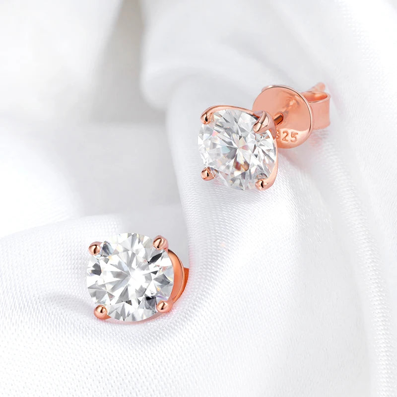 0.2–3CT Rose Gold/Sliver/Gold Moissanite Stud Earrings Jewellery for Women